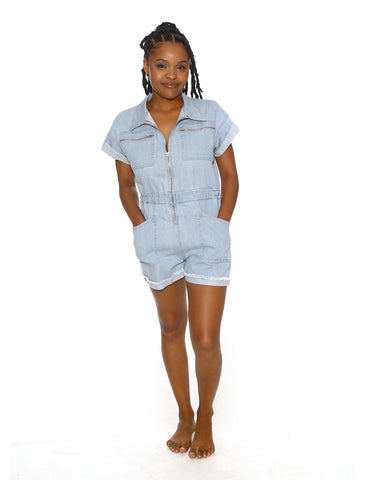 THE SEARCH DENIM ROMPER - Light Blue